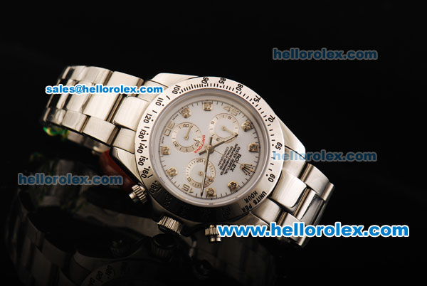 Rolex Daytona Swiss Valjoux 7750 Automatic Movement Full Steel with White Dial and Diamond Markers - Click Image to Close